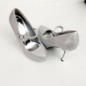 Qupid Women's Silver Sequins Platform High Heels Pumps Sz 7.5
